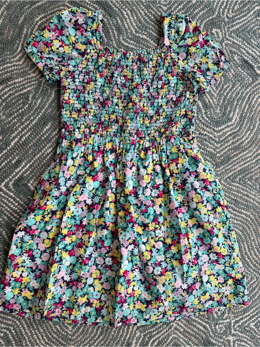 GAP Girls Floral Smocked Dress - Blue, Yellow, Pink